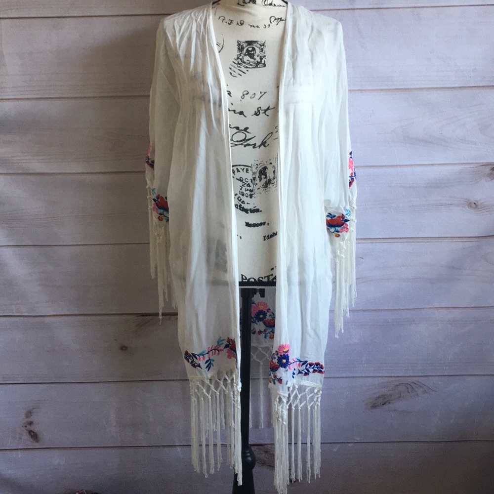 Floral Fringe Kimono - Picture 1 of 10